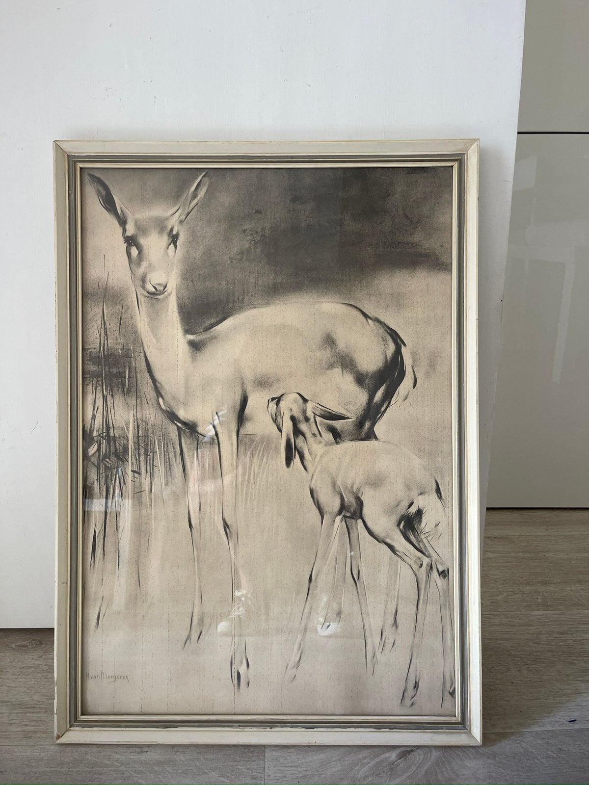 Vintage hertjes schilderij 62x44 cm, Ophalen