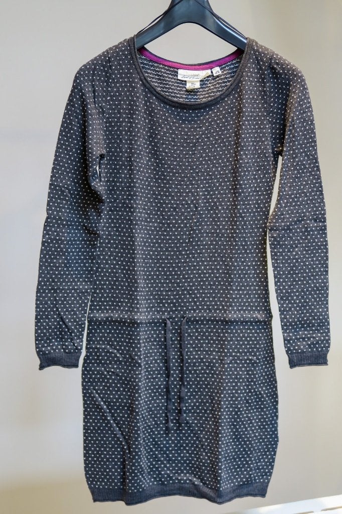 Grijze gebreide jurk met lange mouwen Logg H&M Maat S, Ophalen of Verzenden, Zo goed als nieuw, Maat 36 (S), Grijs