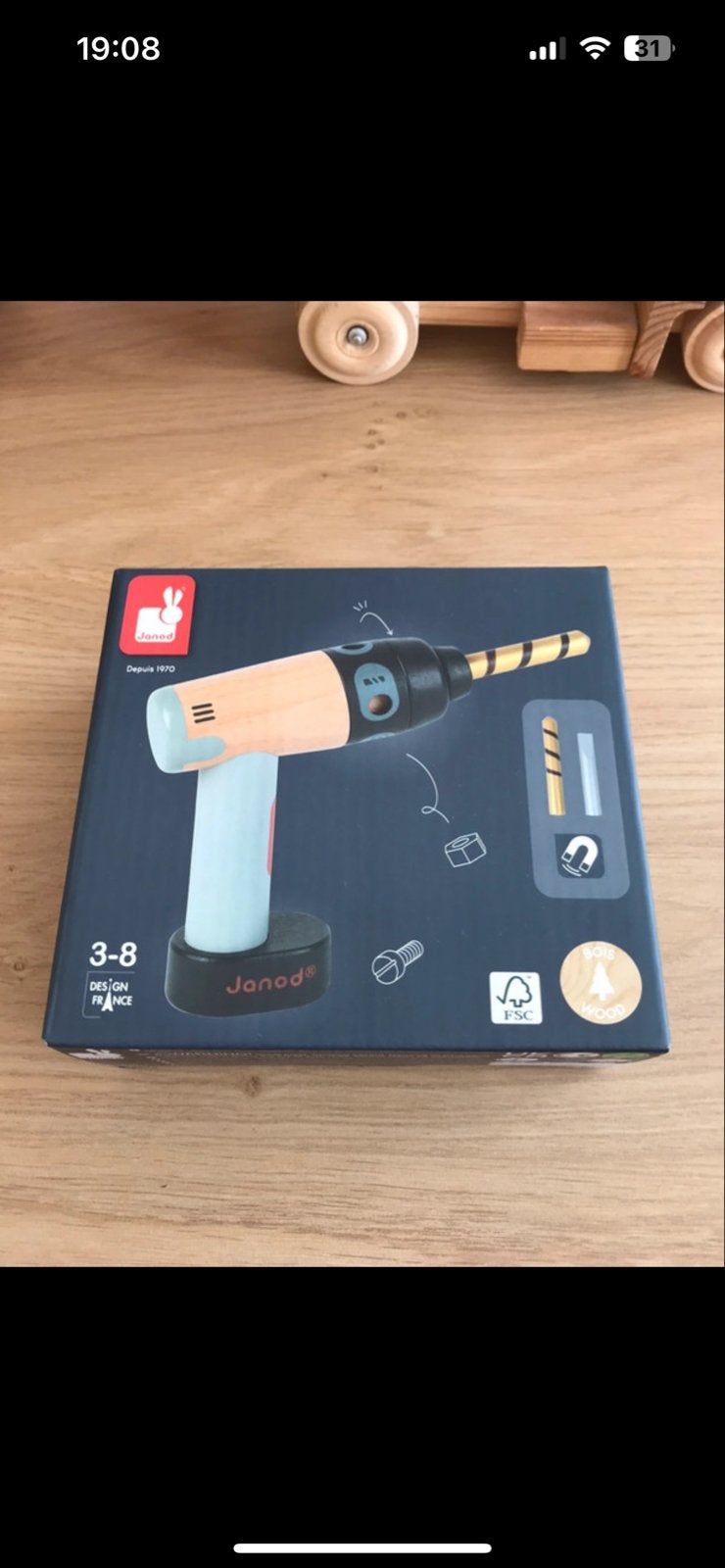 Janod Houten Speelgoed Boormachine voor Kinderen, Ophalen of Verzenden, Nieuw, Bouwen
