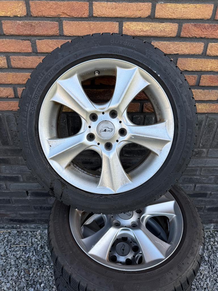 Petlas Snowmaster Winterbanden op velg 205/50 R16, Ophalen, Gebruikt, 16 inch, Banden en Velgen