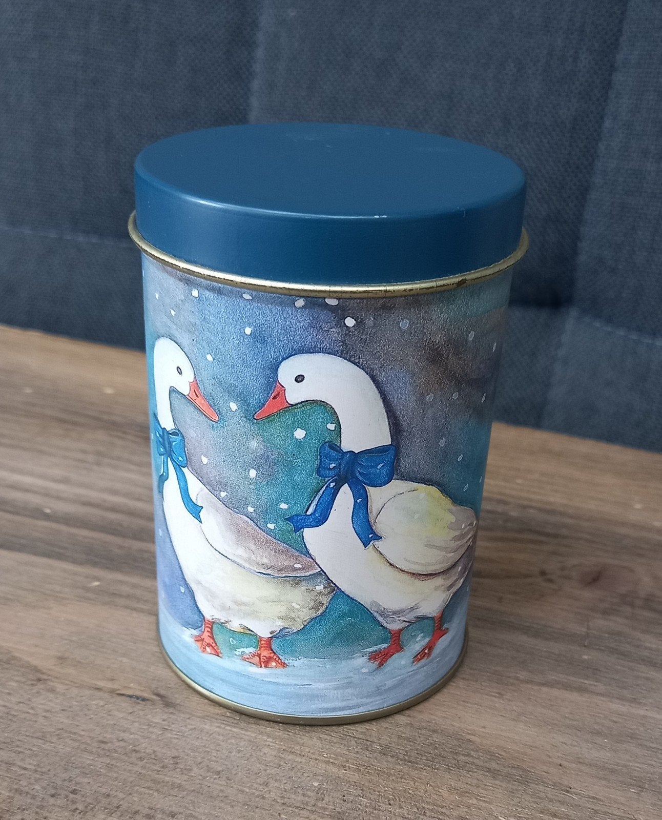 Vintage Blikje met ganzen, Verzamelen, Blikken, Ophalen of Verzenden, Gebruikt, Thee, Overige merken