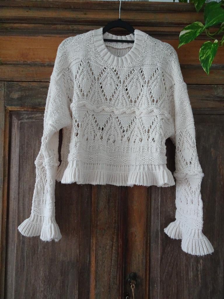 Korte crochet gehaakte trui maat M, Kleding | Dames, Ophalen of Verzenden, Zo goed als nieuw, Maat 38/40 (M), Beige