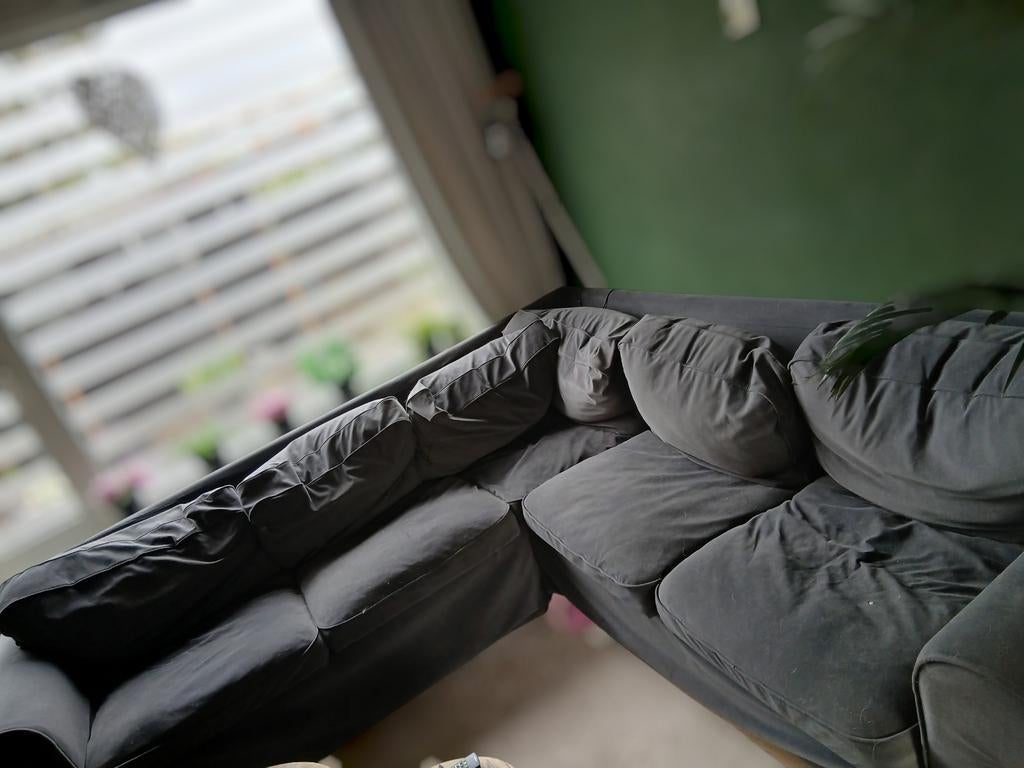 Grote hoekbank met lichte gebruikssporen (kattennagels), Ophalen, Gebruikt, Hoekbank, Stof