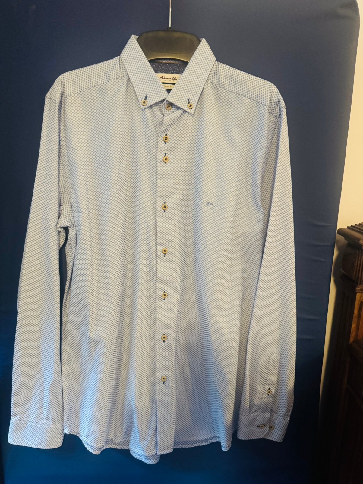 Marnelli lichtblauw overhemd met print maat 40, Kleding | Heren, Verzenden, Zo goed als nieuw, Blauw, Halswijdte 39/40 (M)