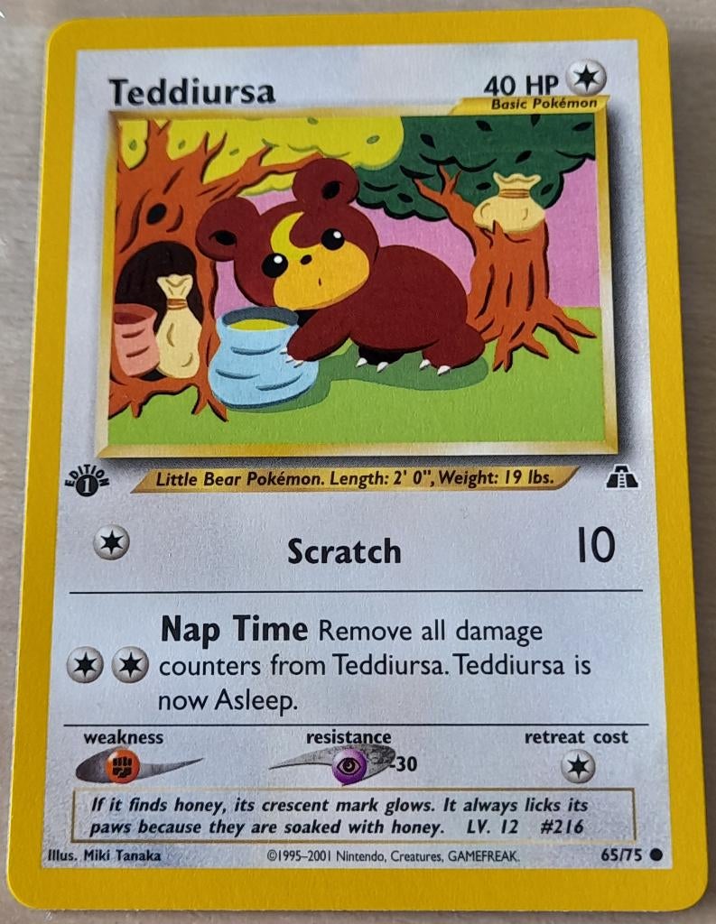 Pokémon Neo Discovery: Teddiursa 1ed (Boosterfresh), Ophalen of Verzenden, Zo goed als nieuw, Losse kaart