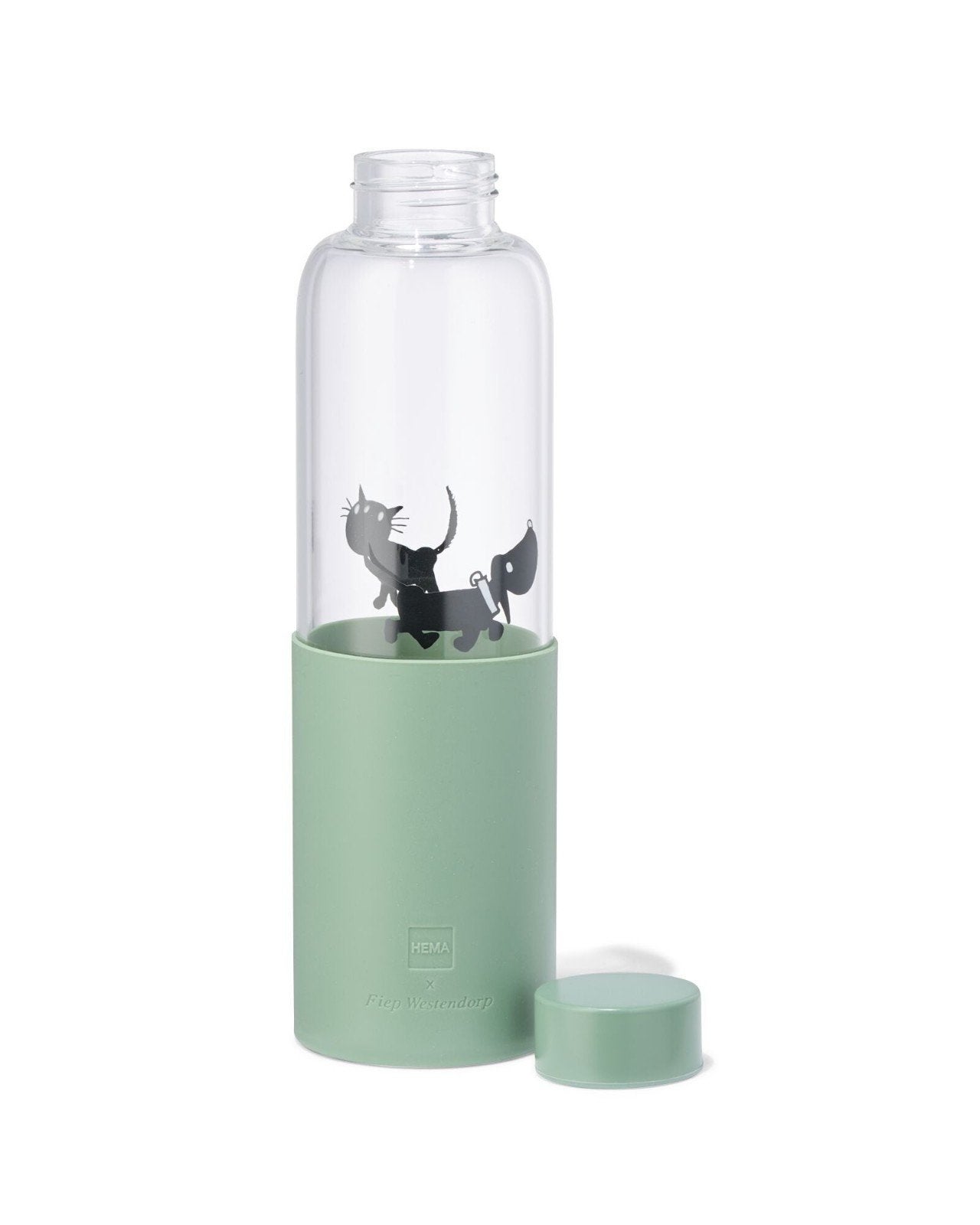 Gezocht: Glazen Hema Takkie drinkfles, Huis en Inrichting, Ophalen of Verzenden, Meerkleurig, Overige merken, Glas