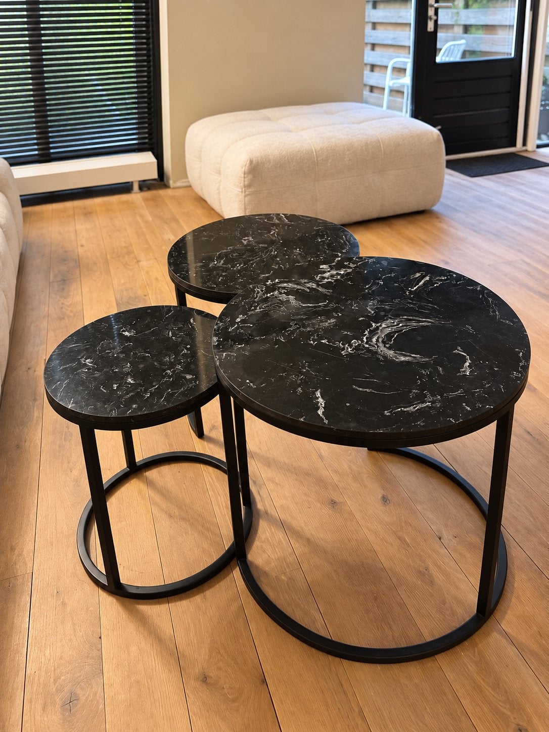 Set van 3 marmeren salontafels - zwart, verschillende maten, Ophalen, Overige materialen, Minder dan 50 cm, Rond