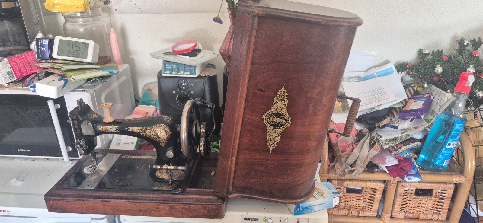 Antieke Singer Naaimachine 1922 met Houten Koffer, Antiek en Kunst, Antiek | Naaimachines, Ophalen of Verzenden