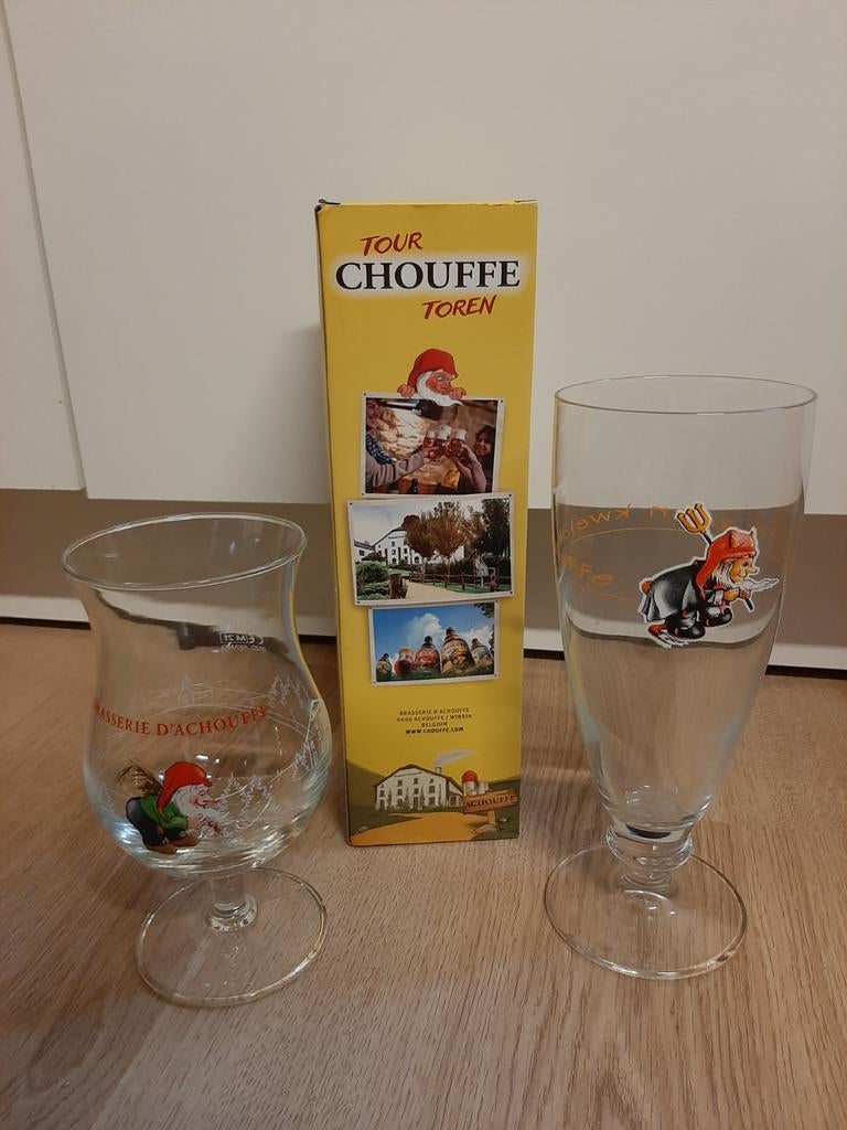 Chouffe glazen + jenga spel, Verzamelen, Biermerken, Ophalen of Verzenden, Glas of Glazen