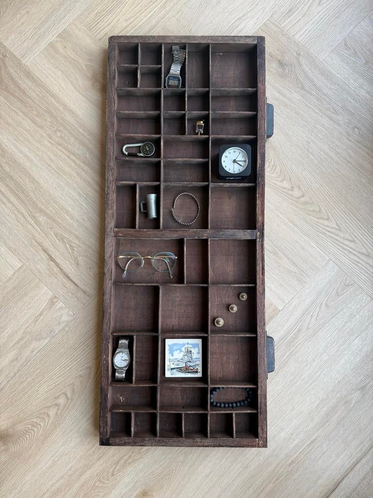 Antieke letterbak / zetkast - Vintage houten sorteerbak, Ophalen, Zo goed als nieuw