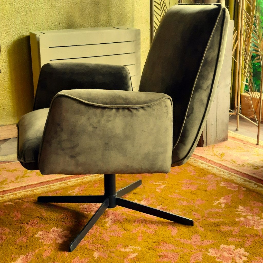 Vivian draaibare stoel fauteuil van Elenora groen velours, Ophalen, Zo goed als nieuw, Overige kleuren, Eén