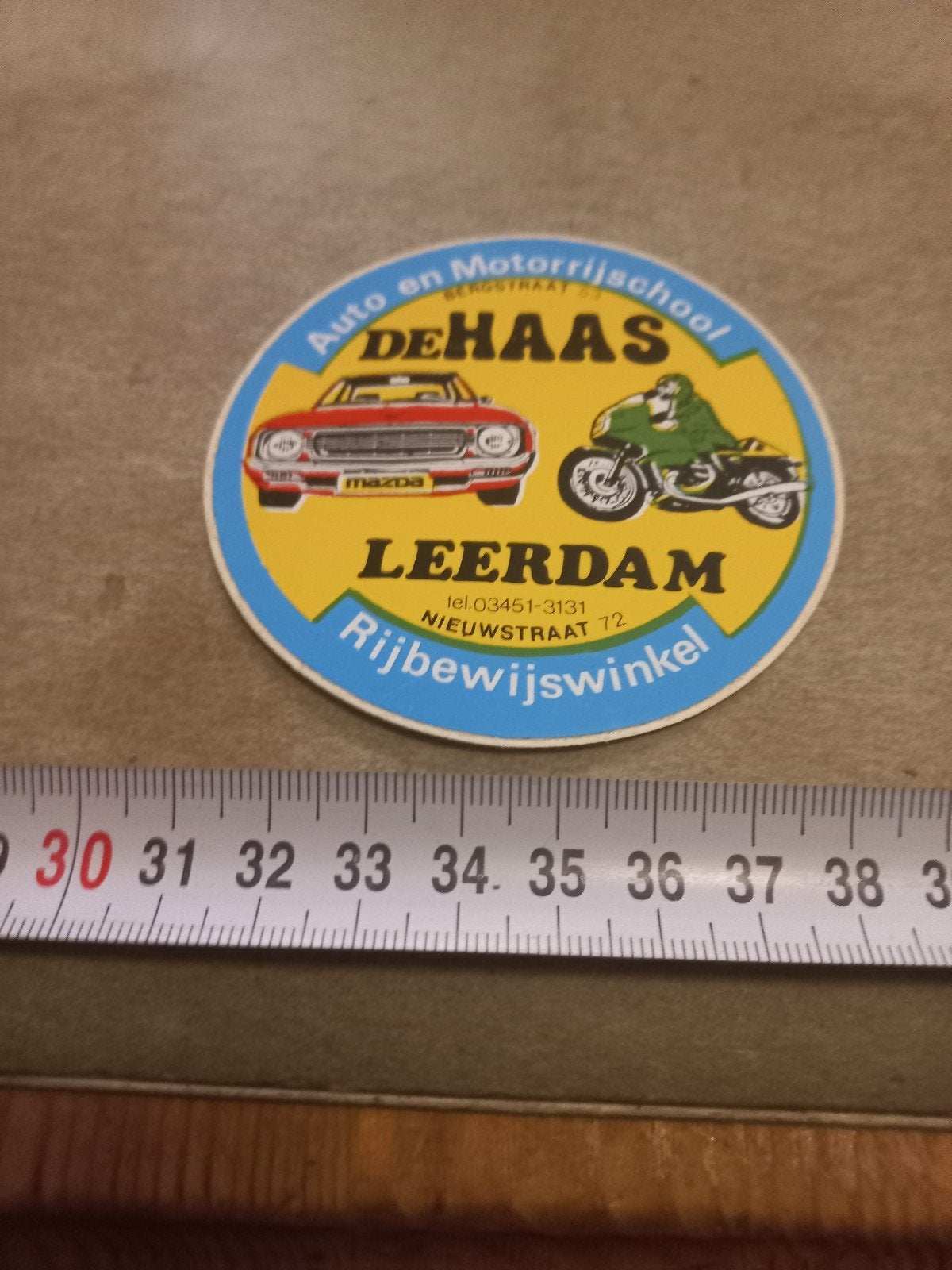 Vintage sticker Autorijschool De Haas Leerdam Mazda, Ophalen of Verzenden, Gebruikt
