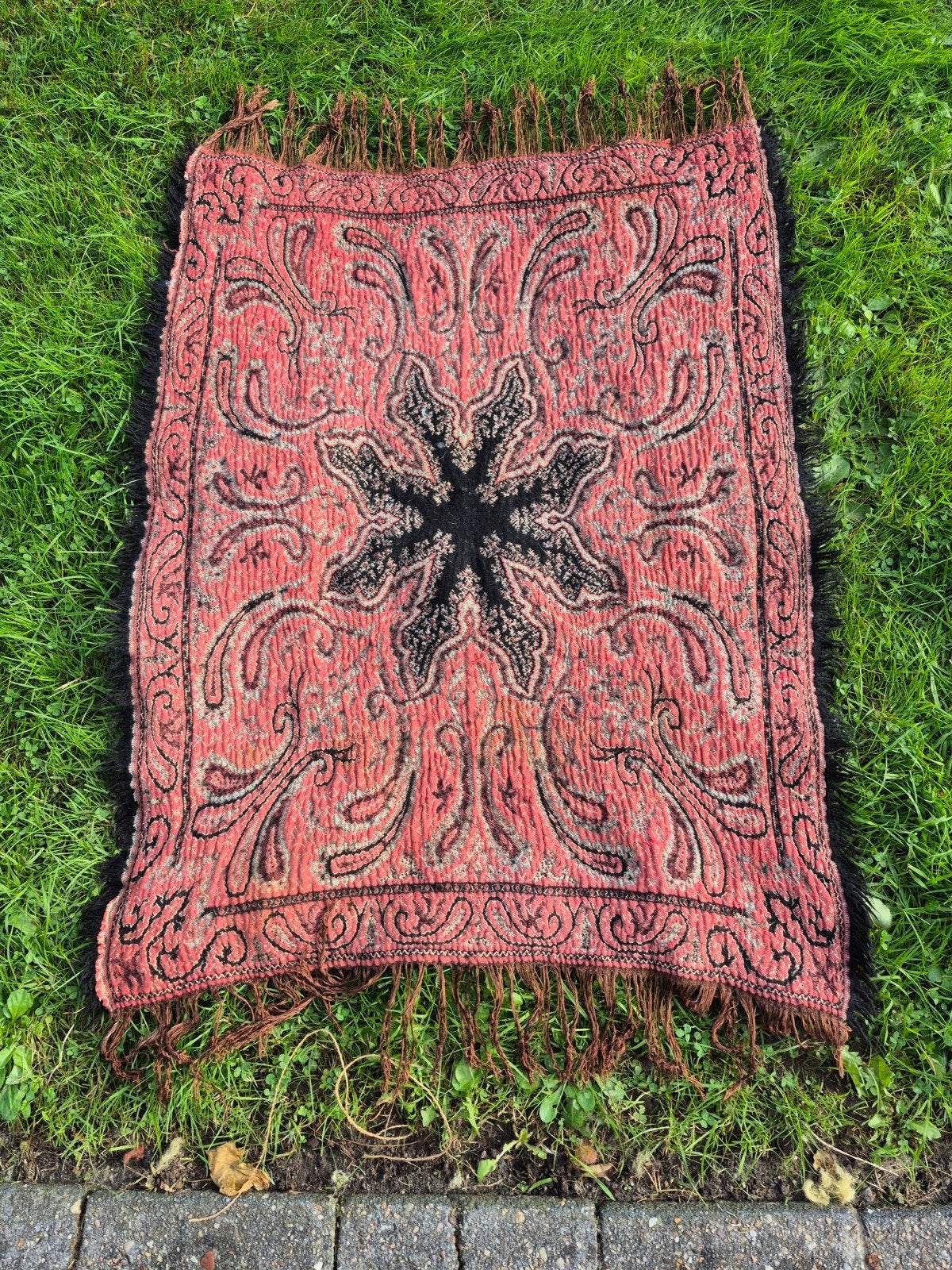 Vintage Paisley Sjaal/Wandkleed - Rood/Zwart (61x82cm), Ophalen