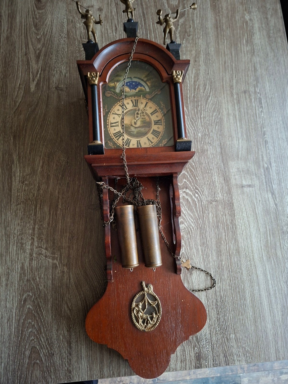 Antieke Wandklok met Gewichten en Engelen, Ophalen of Verzenden