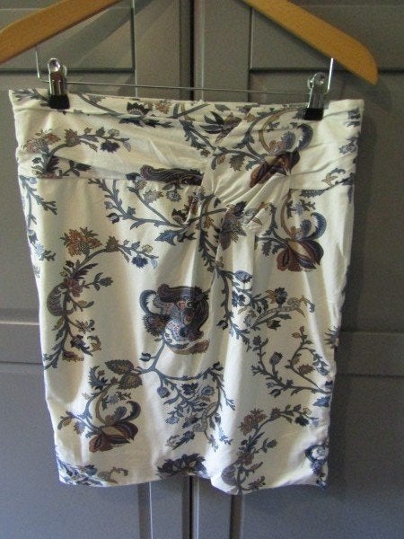 G538 Van der Mark mt 38 rok wit blauw tricot gedrapeerd, Maat 38/40 (M), Van der Mark, Zo goed als nieuw, Knielengte