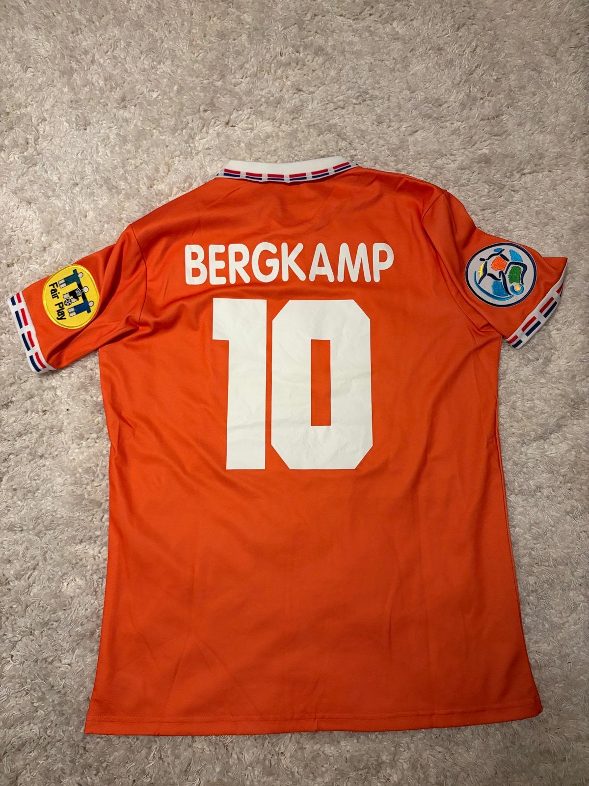 Vintage Oranje Shirt EK 1996 Bergkamp 10 - Lotto KNVB, Sport en Fitness, Maat L, Ophalen, Gebruikt, Shirt