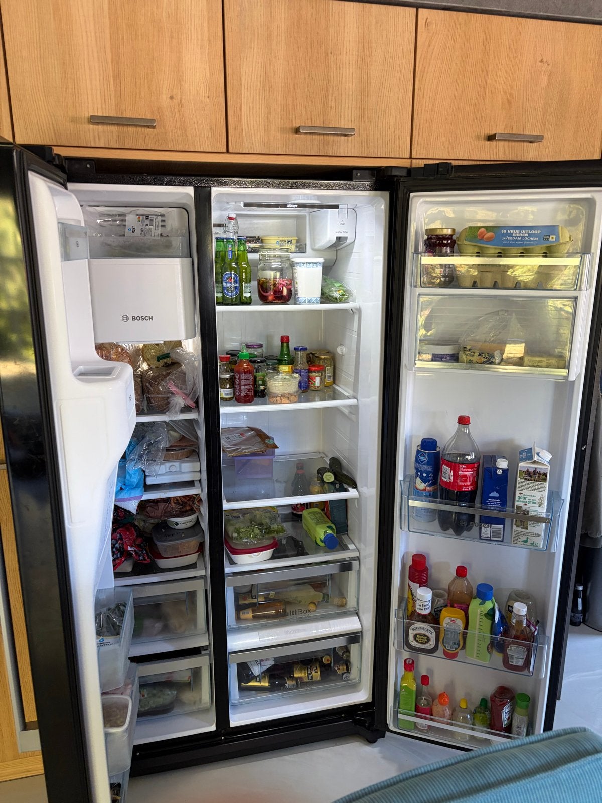 Bosch Amerikaanse koelkast met vriezer en waterdispenser, Witgoed en Apparatuur, Koelkasten en IJskasten, Ophalen, Gebruikt, 200 liter of meer