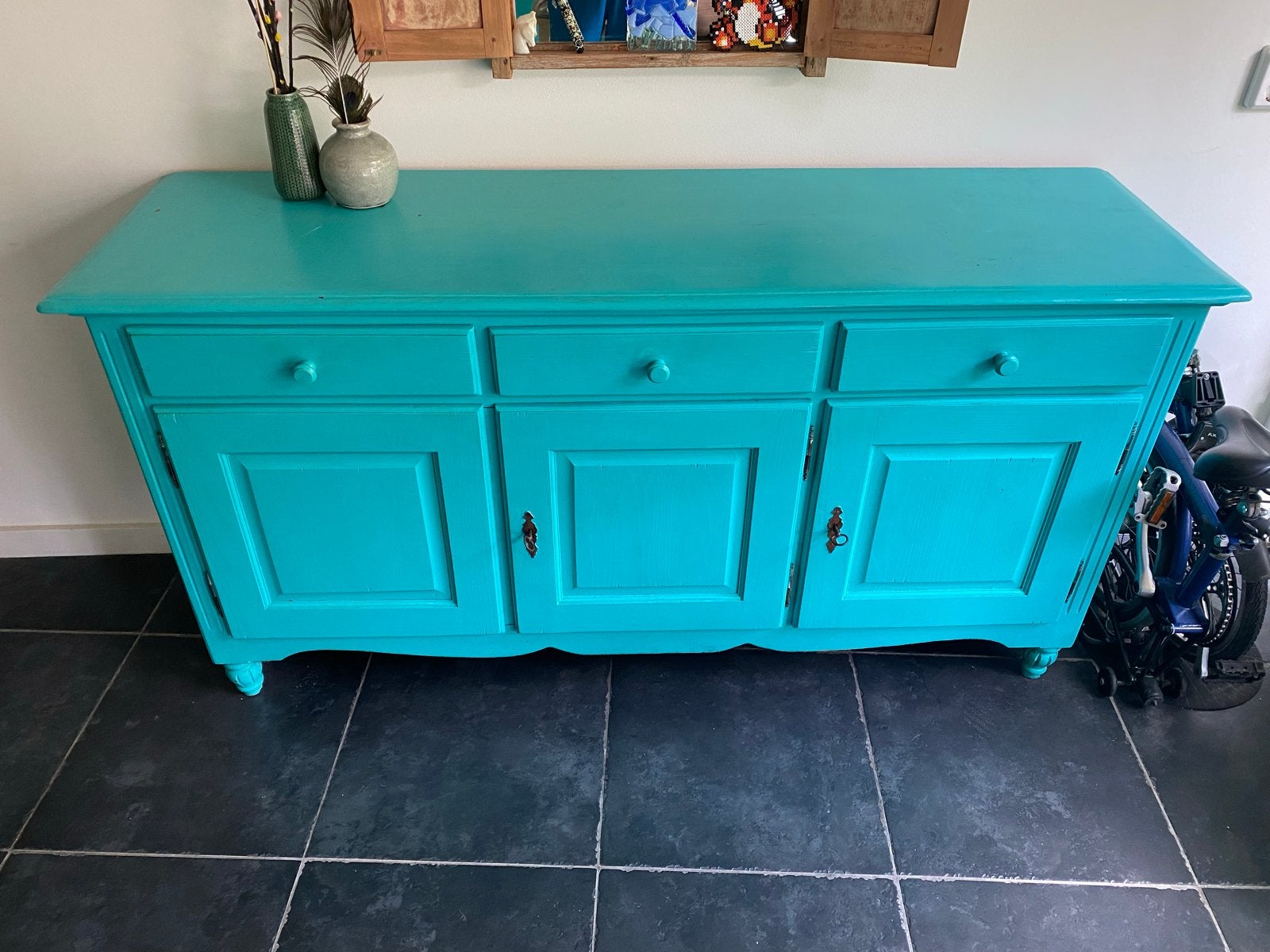 Dressoir in turquoise - 176x51x90 cm, Huis en Inrichting, Kasten | Dressoirs, Gebruikt, 150 tot 200 cm, 50 tot 75 cm, Met lade(s)