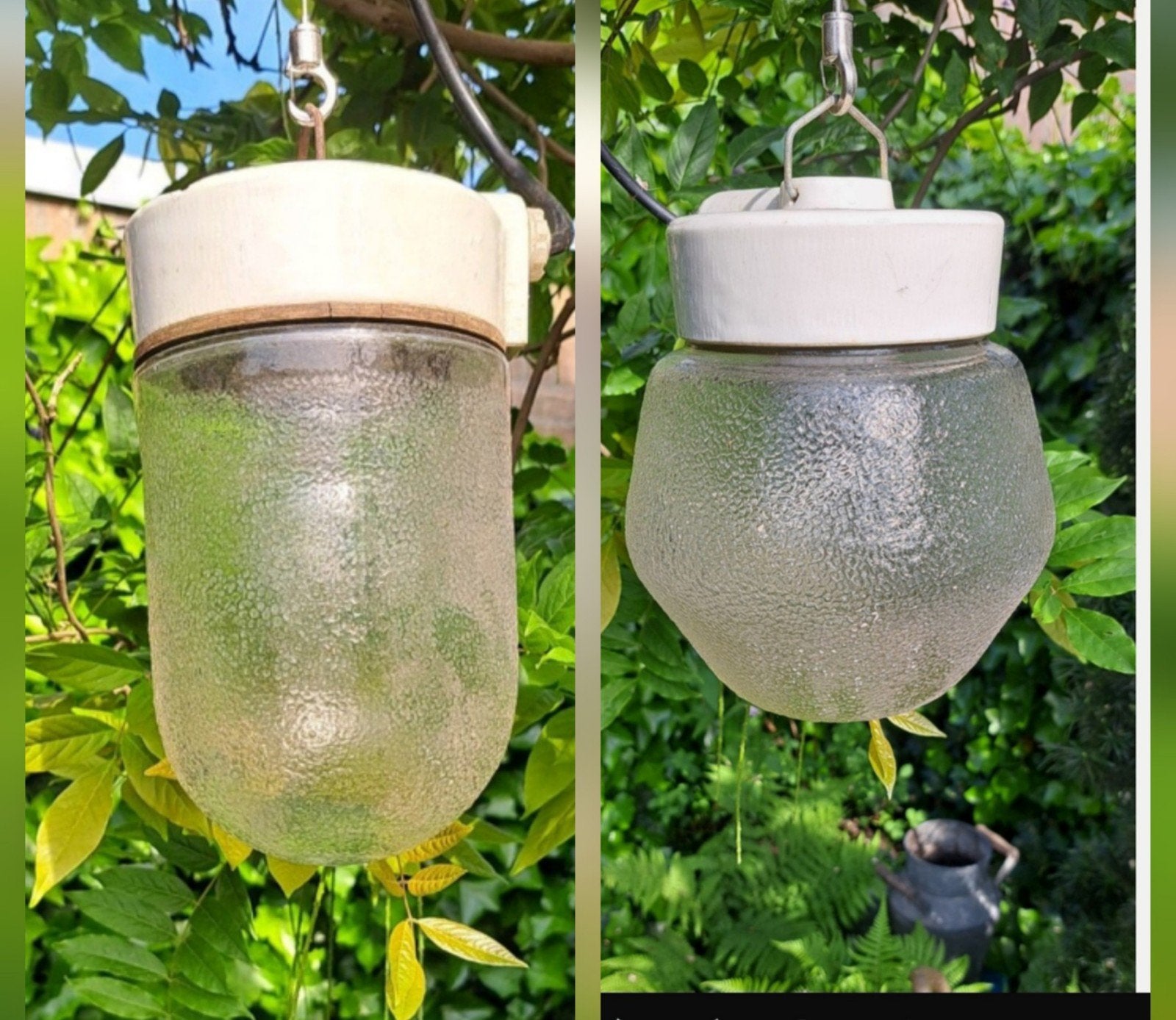 6x Vintage lamp met porseleinen fitting, E27, druppelglas., Gebruikt, Vintage, retro, boerderijlamp, stallamp, Glas, E27 (groot)