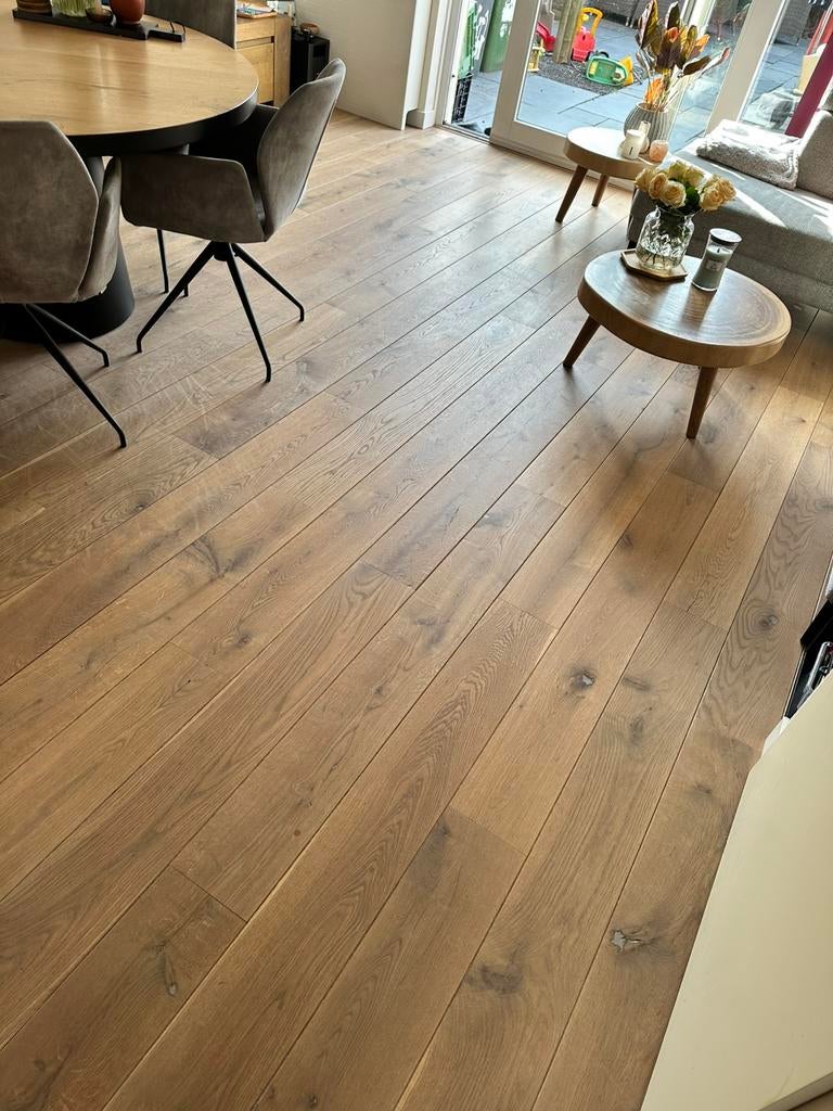 Eiken houten vloer +/- 35 m2, Gebruikt, Beige, 25 tot 50 m², Ophalen
