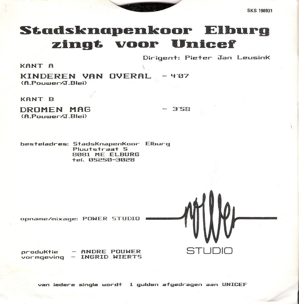 ELBURG lland Boys Choir PJ. Leusink vinylsingle UNICEF1989, Ophalen, Gelezen