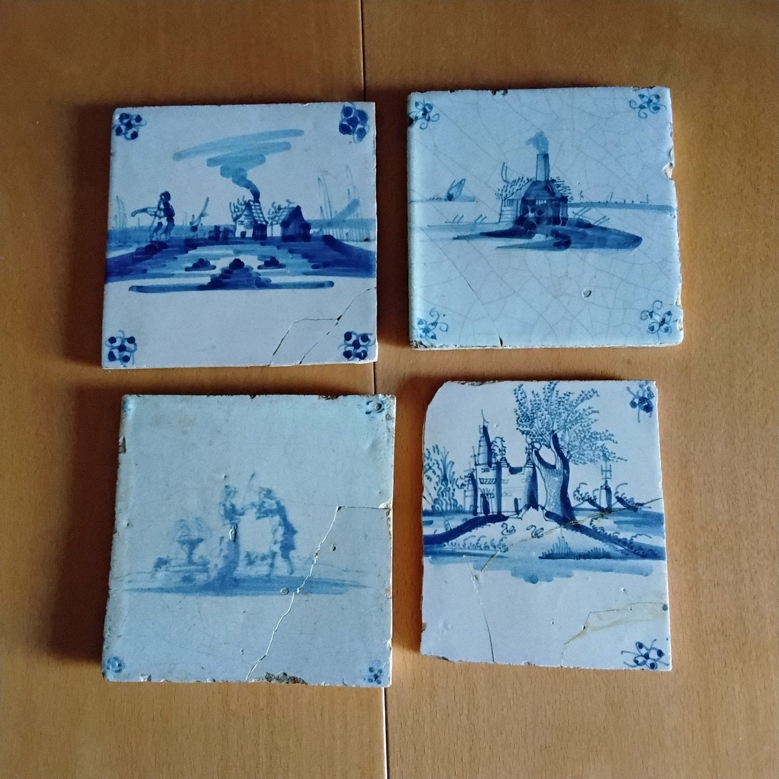 4 Antieke Delfts blauwe tegels 18e eeuw, Ophalen of Verzenden