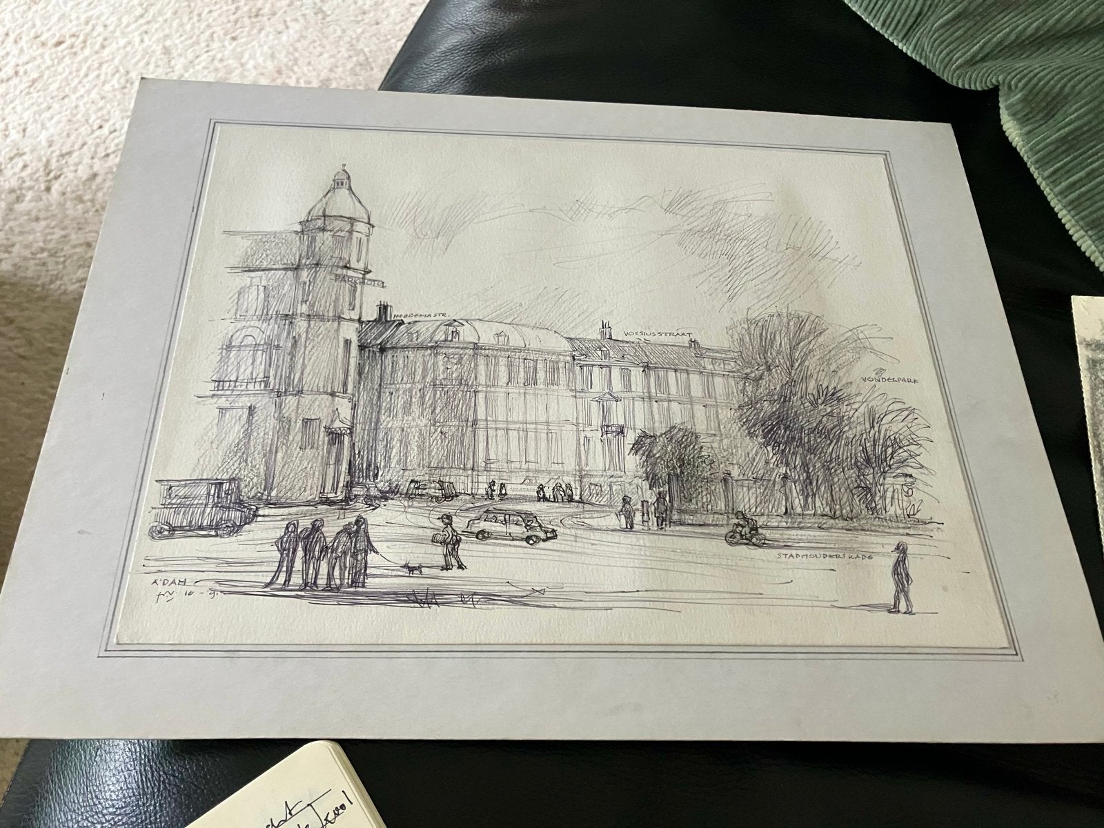 Originele handgetekende schets Stadhouderskade, A'dam, Antiek en Kunst, Kunst | Tekeningen en Foto's, Ophalen of Verzenden, Tekening