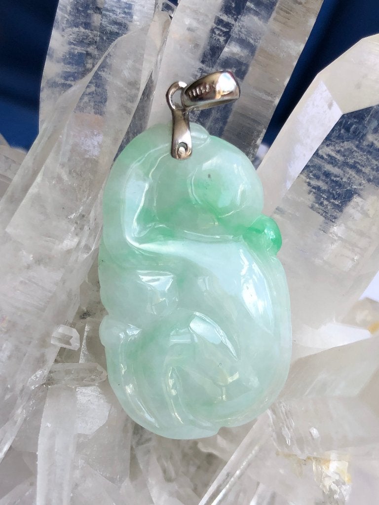 Natuurlijk jade jadeiet hanger( FEI CUI) in Aapmotief, Ophalen of Verzenden, Nieuw, Zilver, Overige materialen