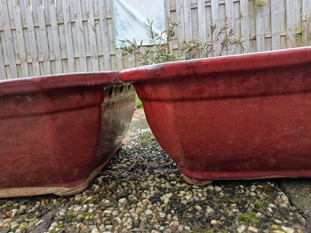 Terracotta potten 2 stuks 50 euro, Ophalen, Gebruikt, 40 cm of meer, Vierkant