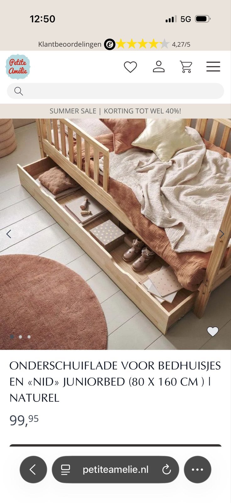 Onderschuiflade petit amalie, Ophalen, Nieuw, 160 tot 180 cm, 70 tot 85 cm