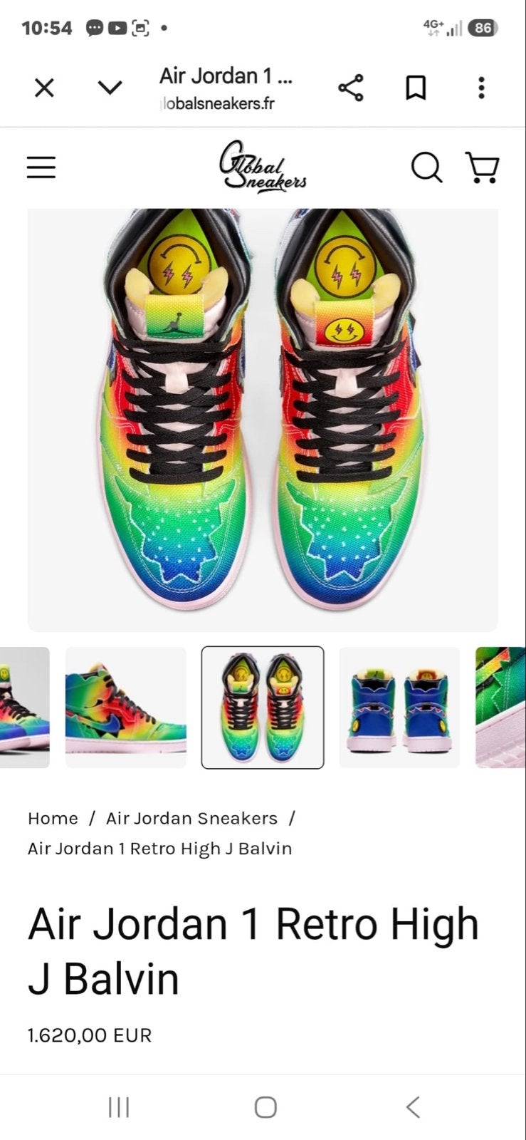 Unieke en zeldzame Jordan Air Jordan 1 Retro High J Balvin, Kleding | Heren, Ophalen of Verzenden, Zo goed als nieuw, Overige kleuren