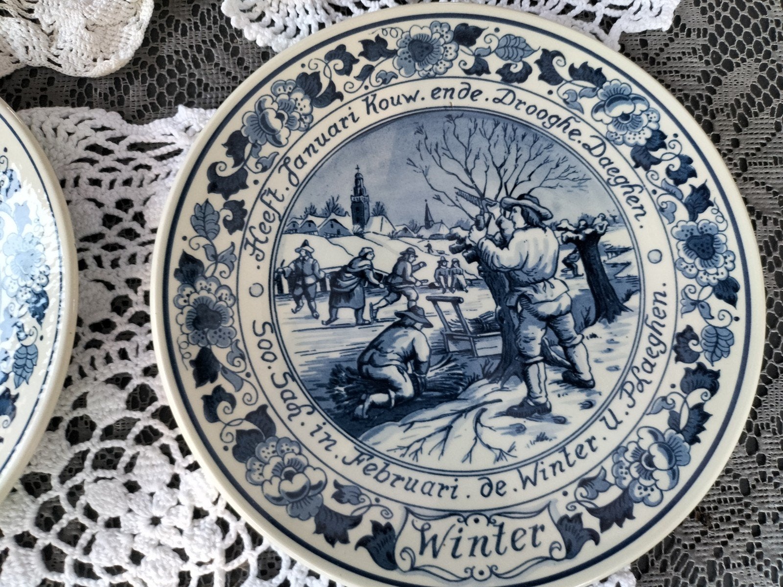4 Delfts Blauw Wandborden 'De Vier Jaargetijden' - Set van 4, Antiek en Kunst, Ophalen of Verzenden