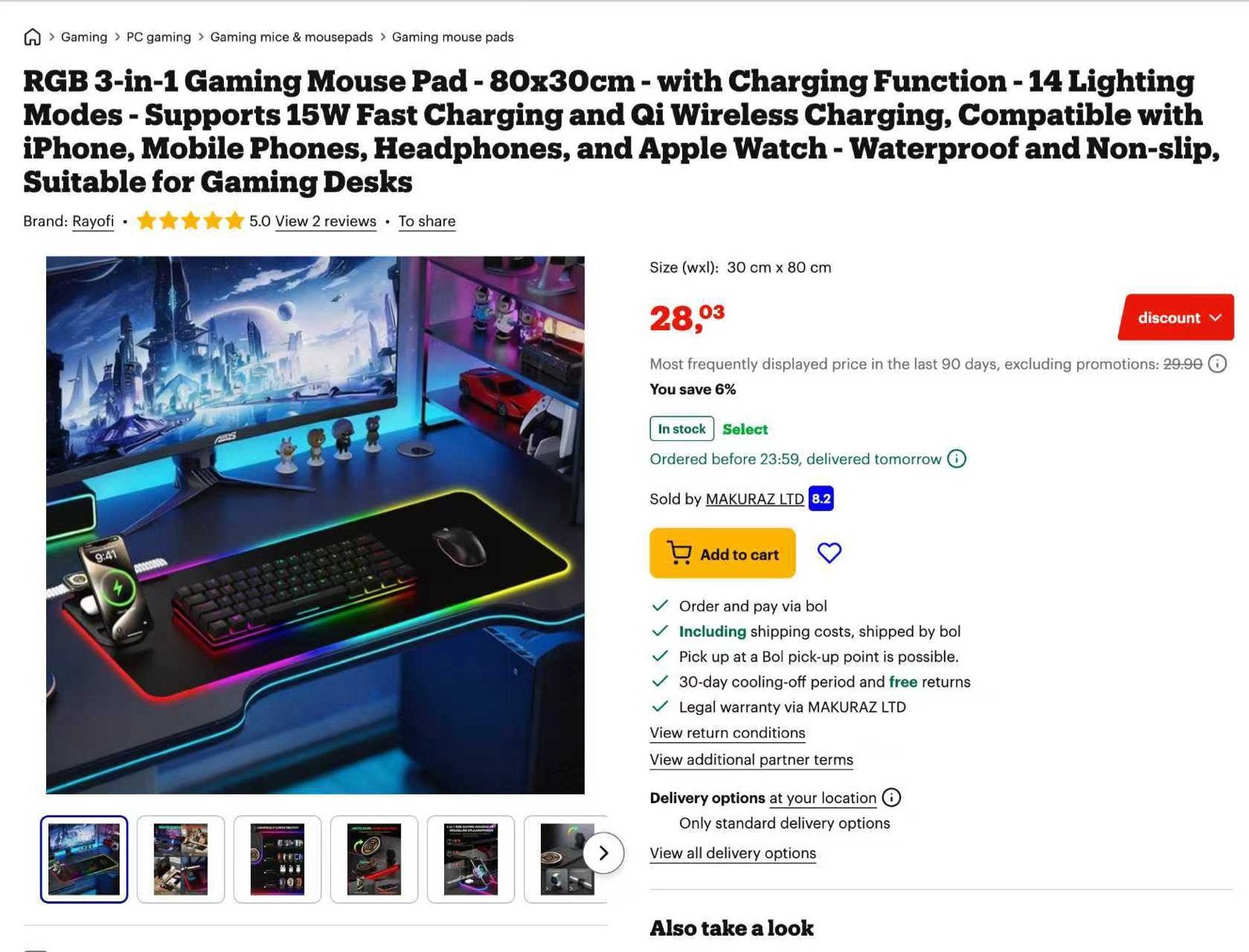 RGB 3-in-1 Gaming Muismat - 80x30cm met Oplaadfunctie, Computers en Software, Ophalen, Gaming muis, Overige typen, Nieuw