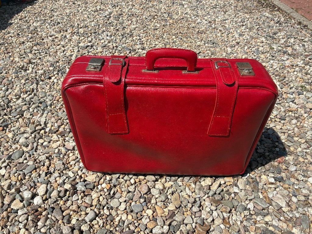 Rode vintage skai leren koffer, Ophalen, 50 tot 60 cm, 45 tot 55 cm, Zo goed als nieuw