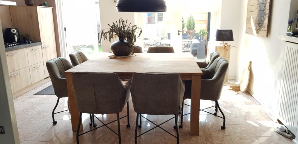 8 persoons eettafel van teakhout, Huis en Inrichting, Tafels | Eettafels, Ophalen, Gebruikt, Teakhout, 200 cm of meer