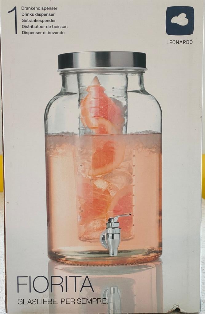 NIEUW Leonardo Fiorita Drankendispenser met filter - 5,5L, Nieuw, Ophalen of Verzenden, Overige merken, Glas