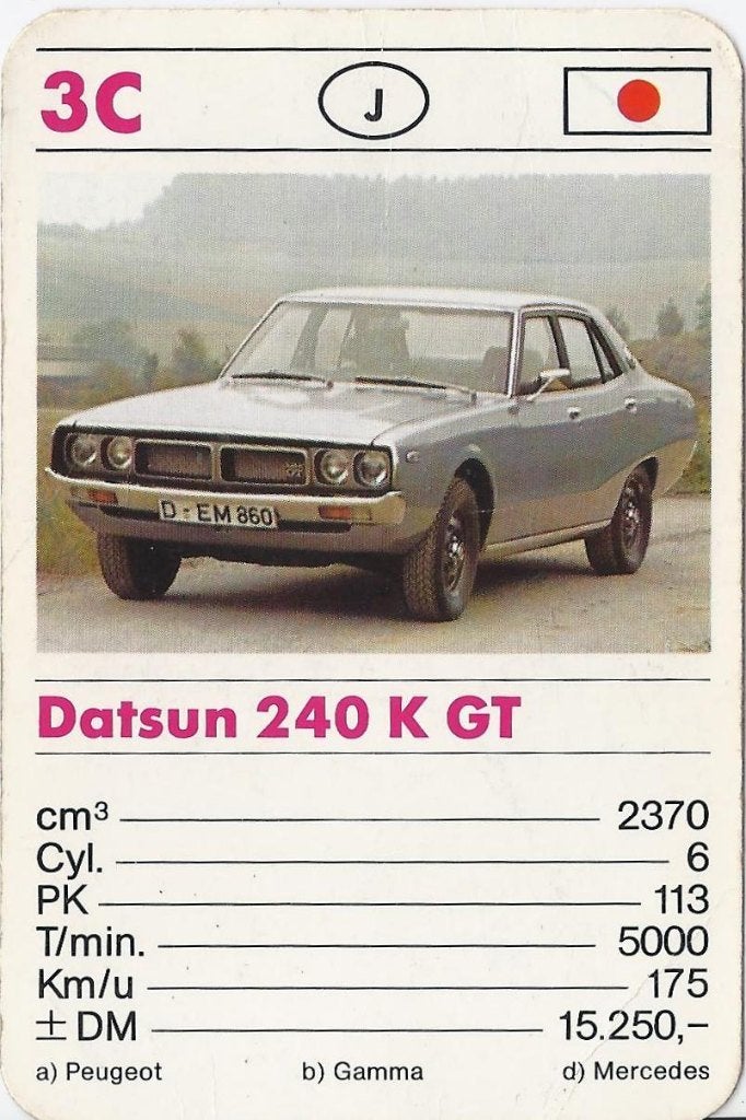 Kw3051 autokaartje datsun 240 k gt ( 3c ), Ophalen of Verzenden, Zo goed als nieuw, Auto's