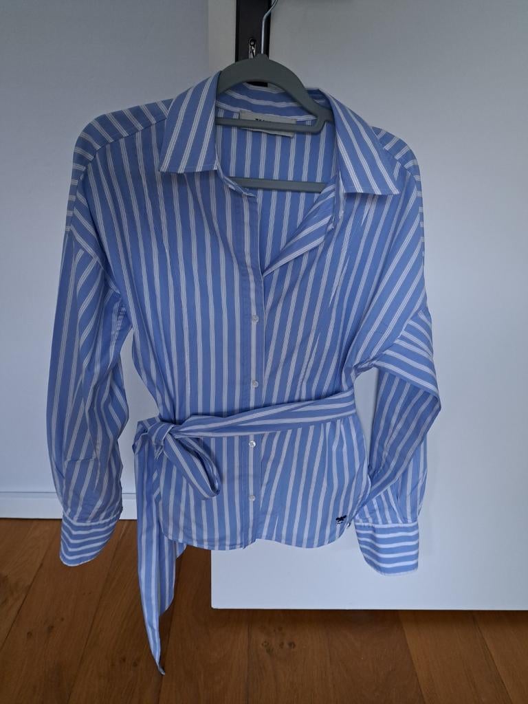 Gestreepte blouse met strikceintuur, Blauw, VM, Ophalen of Verzenden, Zo goed als nieuw