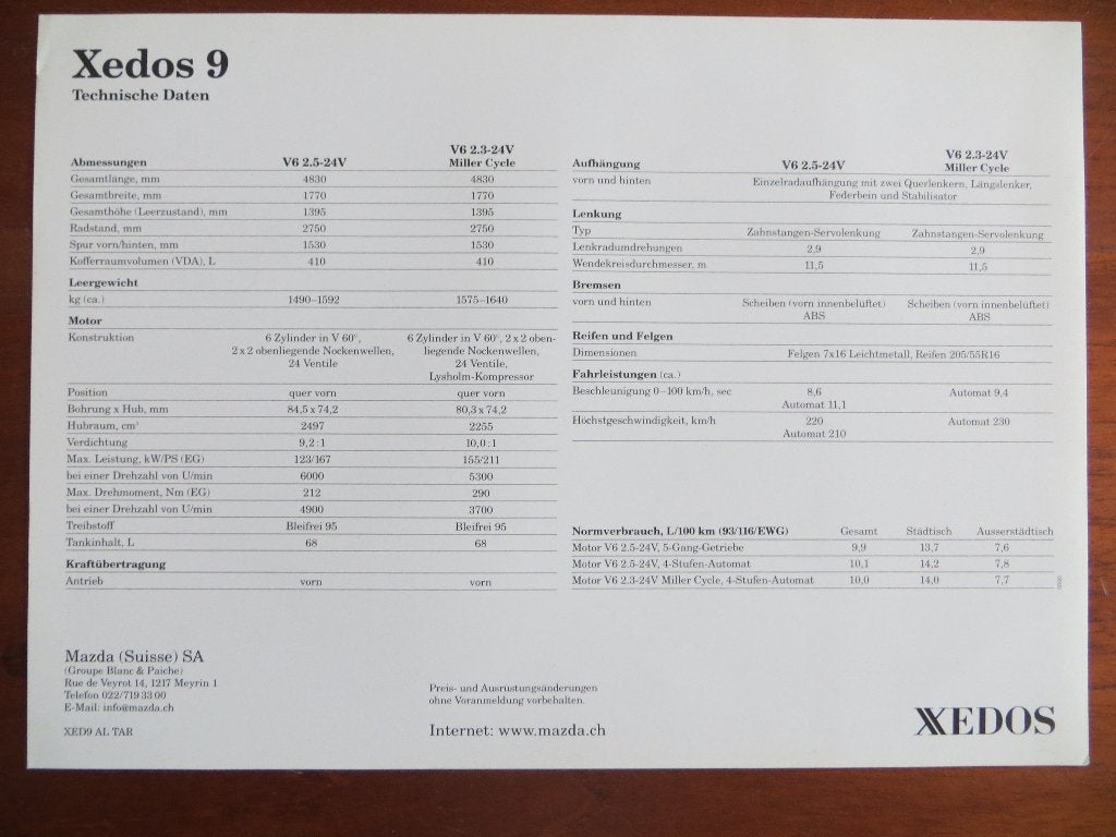 Xedos 9 Technische Daten, Preise, Aussattung (maart 2000), Ophalen of Verzenden, Nieuw, Overige merken