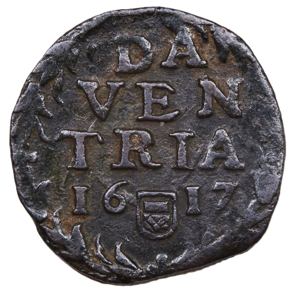 Deventer. Duit 1617. Zfr/ Pr., Postzegels en Munten, Munten | Nederland, Ophalen of Verzenden, Vóór koninkrijk, Overige waardes