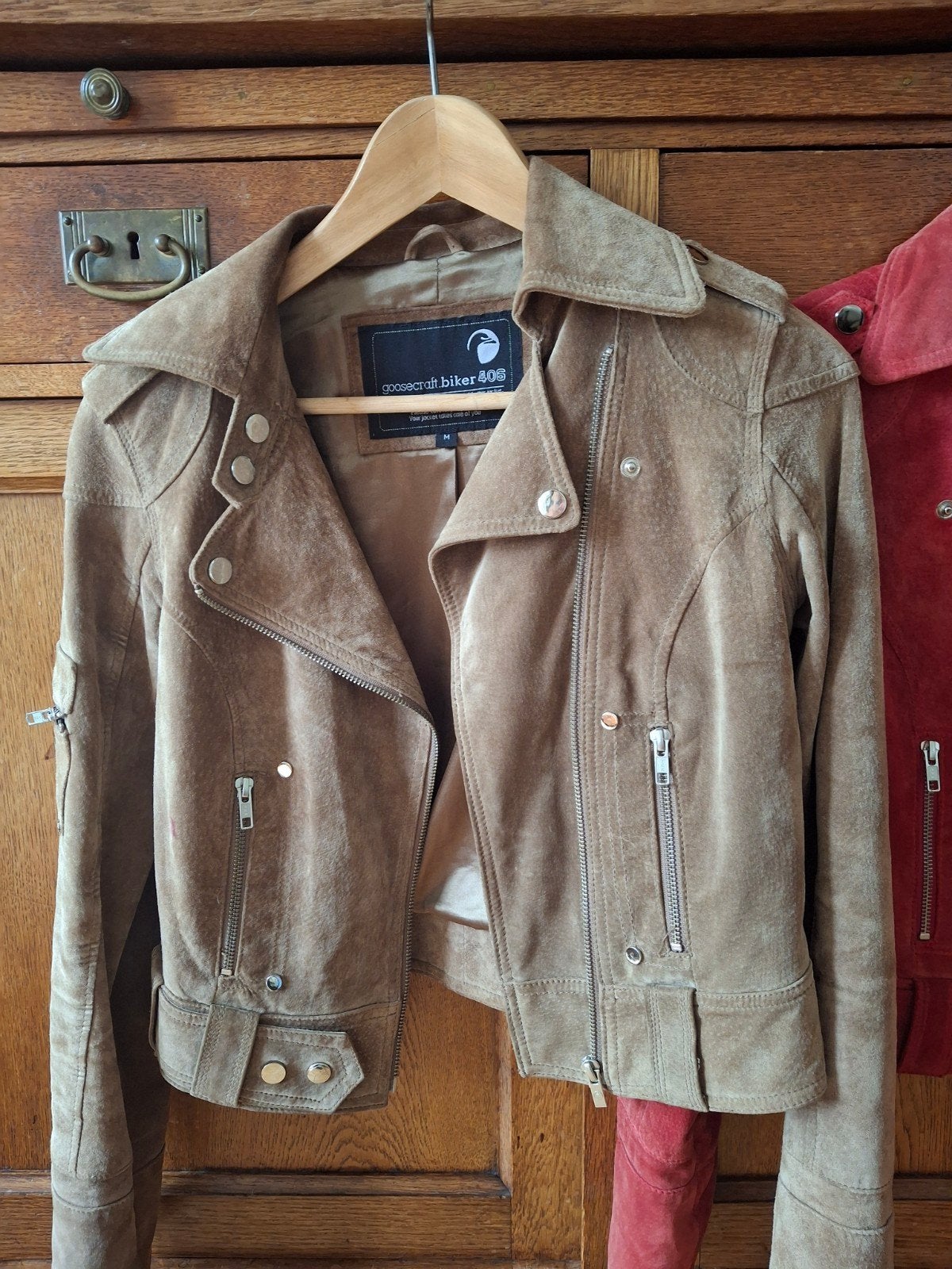 Goosecraft Biker 400 suède jas maat M, Maat 38/40 (M), Goosecraft, Beige, Ophalen of Verzenden