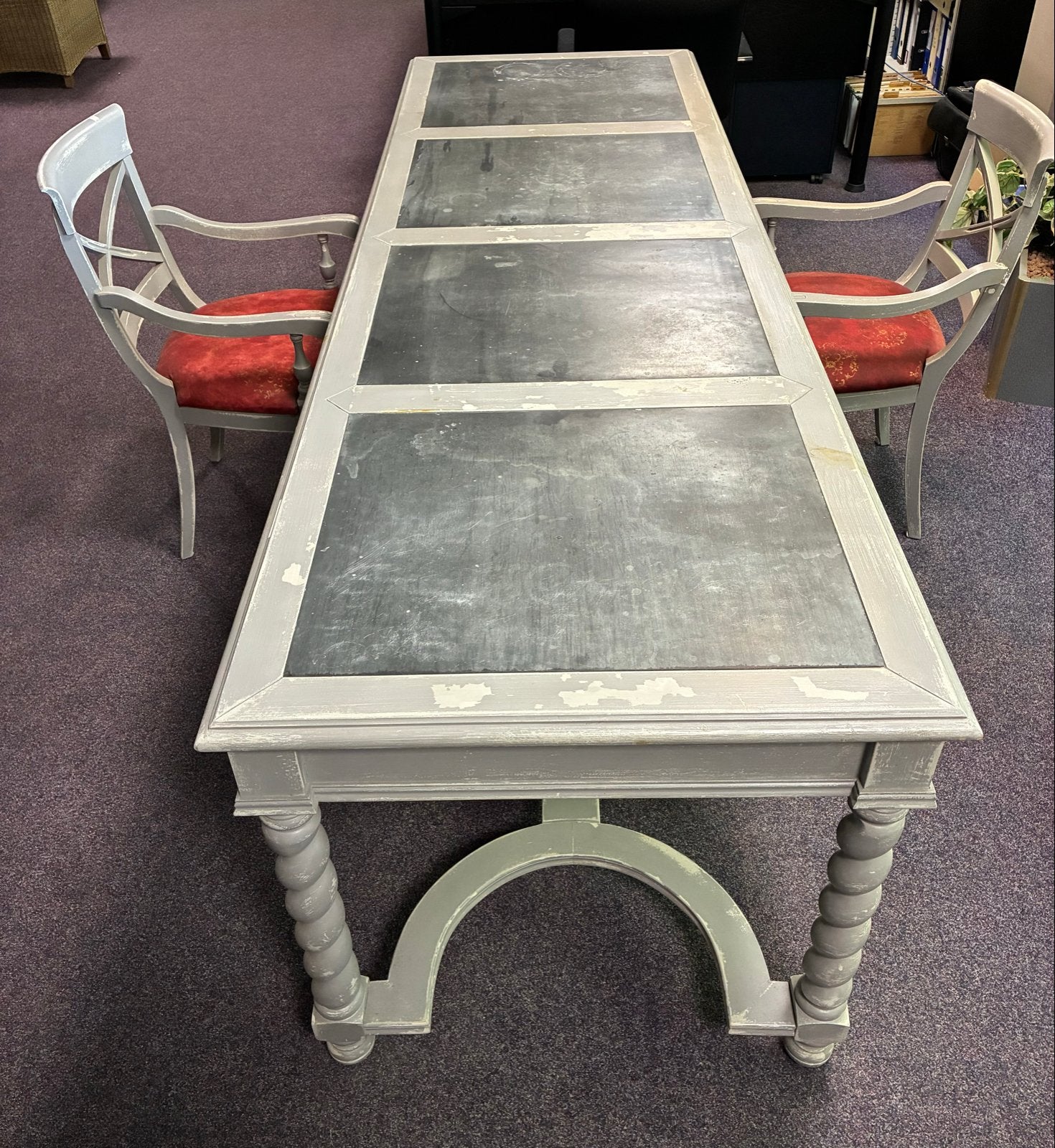 Eettafel met 8 lades en 2 stoelen - 250x80x78 cm, Ophalen, Gebruikt, 200 cm of meer, 50 tot 100 cm