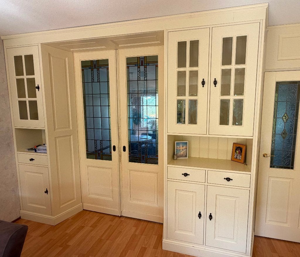 Maatwerk ensuite kast met antieke glas-in-lood schuifdeuren, Ophalen, Gebruikt, Binnendeur, Schuifdeur
