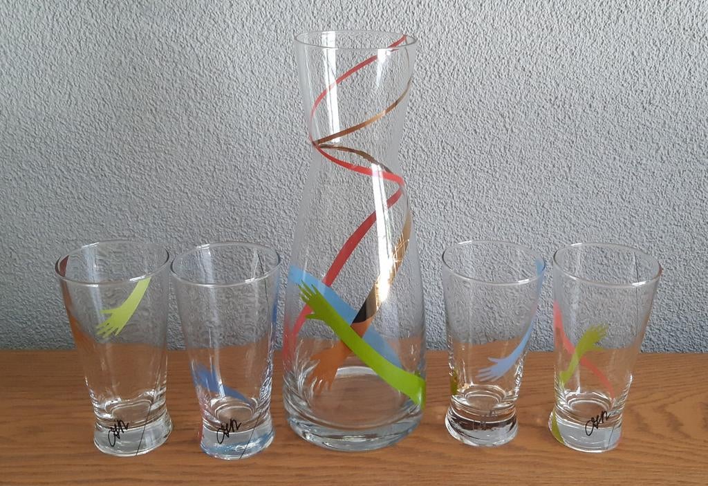 Karaf en 4 glazen- Corry Ammerlaan, Ophalen of Verzenden, Zo goed als nieuw, Overige materialen
