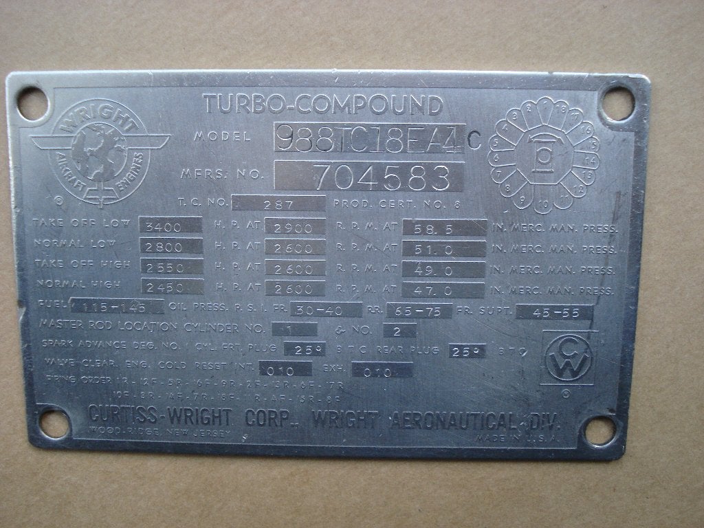 machineplaat fabrieksplaat Wright USA vliegtuig motor plaat, Ophalen, Gebruikt, Overige typen