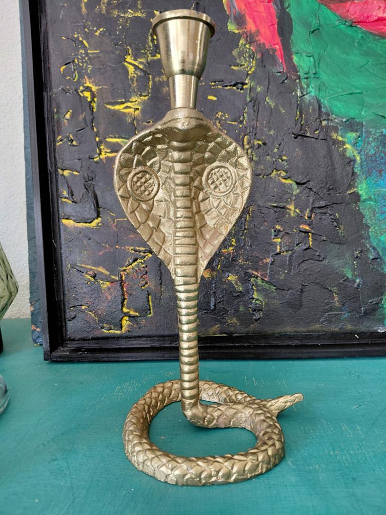 Cobra kandelaar metaal goudkleur, Ophalen of Verzenden, Metaal