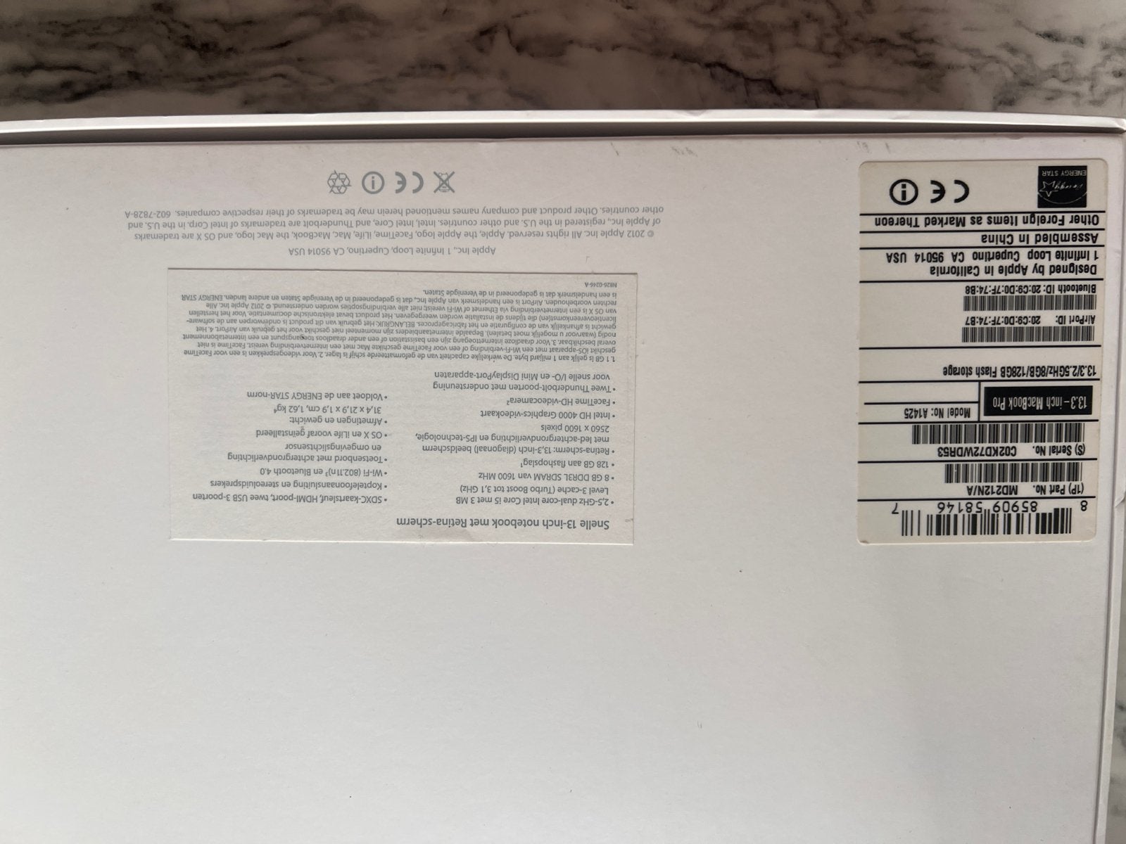 MacBook Pro (Retina, 13-inch, Late 2012) -, 2 tot 3 Ghz, Qwerty, 8 GB, 13 inch