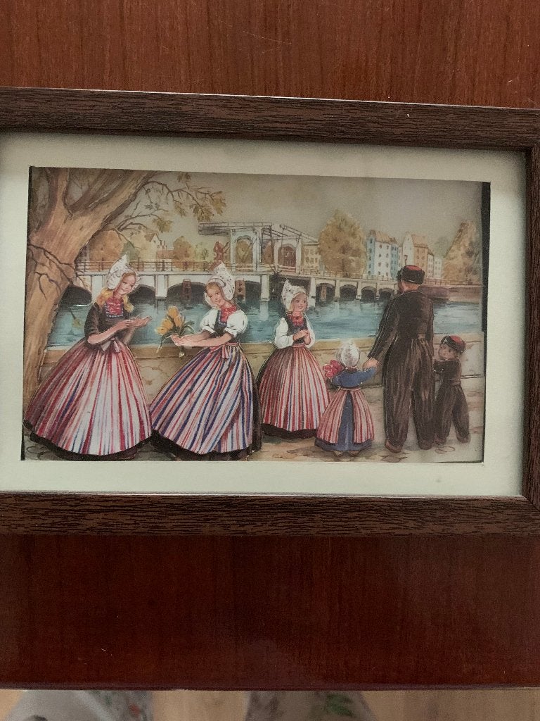 Hollands tafereel: Familie in traditionele klederdracht, Handgeschilderd, Doek, Portret of Personen, Realistisch