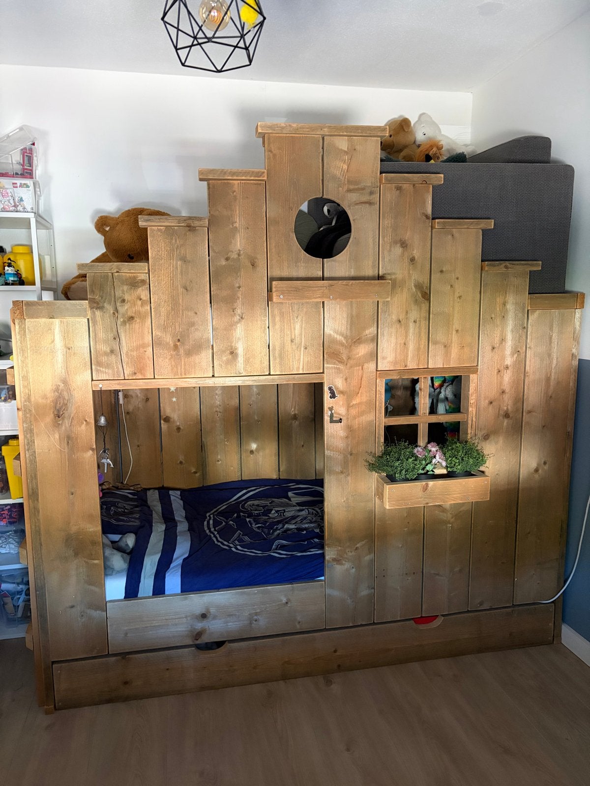 Saartje Prum Hoogslaper/Stapelbed, huisjesbed met trapgevel, Ophalen, Gebruikt, Eenpersoons, 200 cm