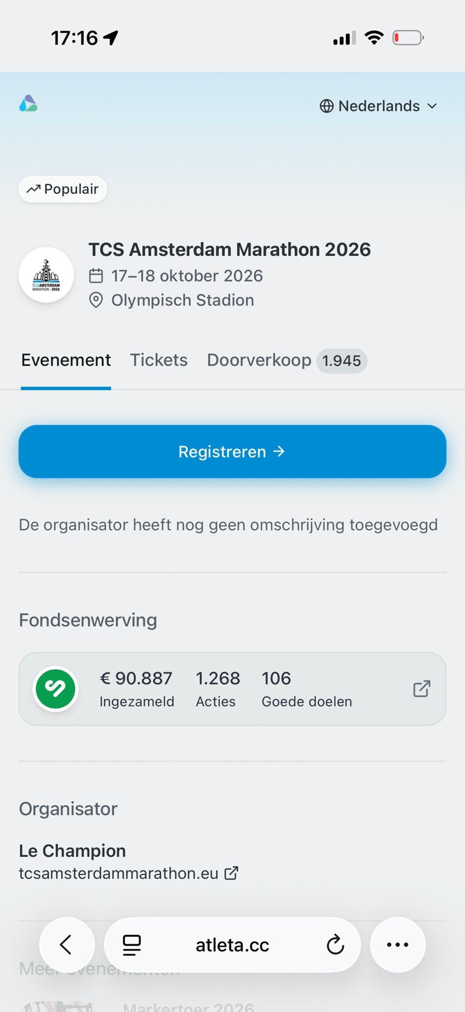 Gezocht! Startnummer halve marathon 18 okt